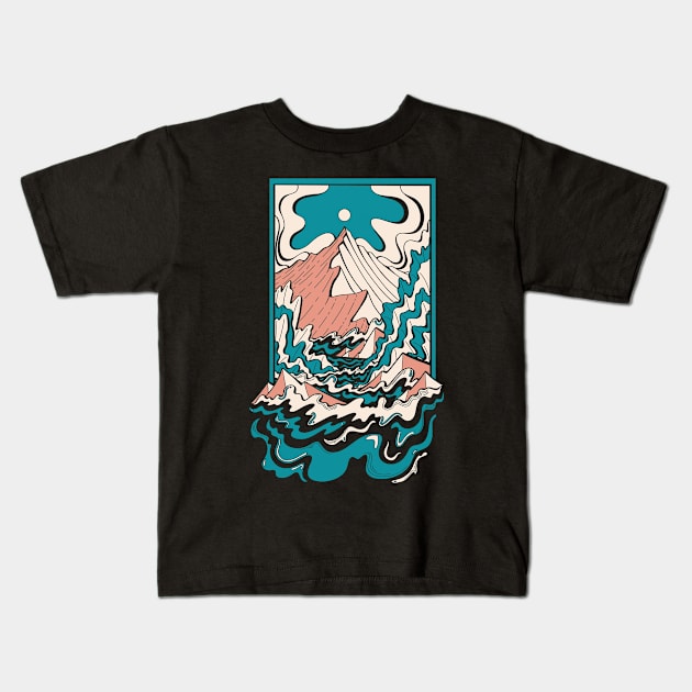 Waves to the mountains Kids T-Shirt by Swadeillustrations